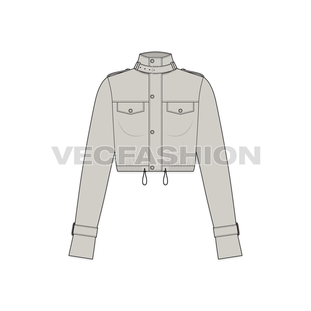 Women Crop Jacket flat sketch, front view