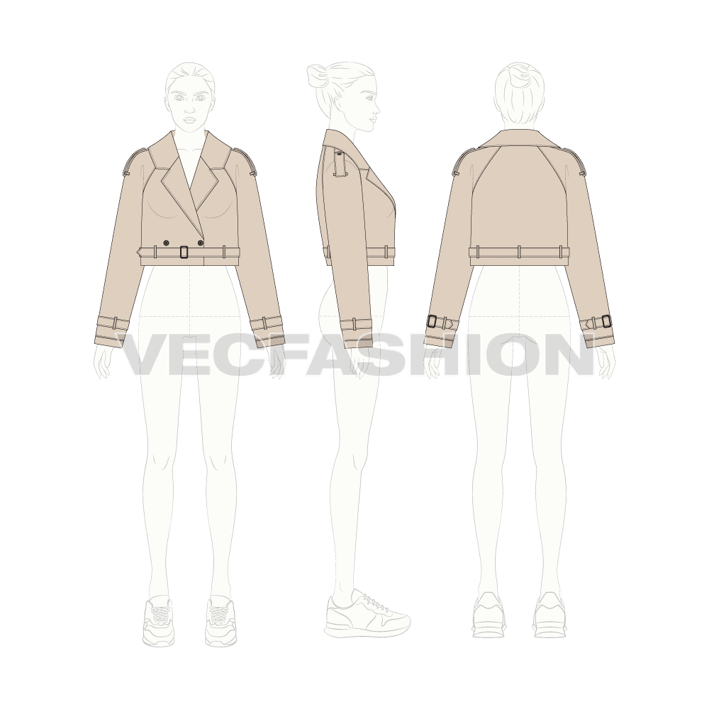 Women Crop Leather Jacket flat sketch, croqui sketch
