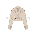 Women Crop Leather Jacket flat sketch, front view