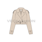 Women Crop Leather Jacket flat sketch, front view