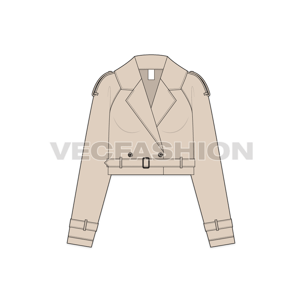 Women Crop Leather Jacket flat sketch, front view