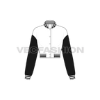 Women Crop Varsity Jacket flat sketch, front view