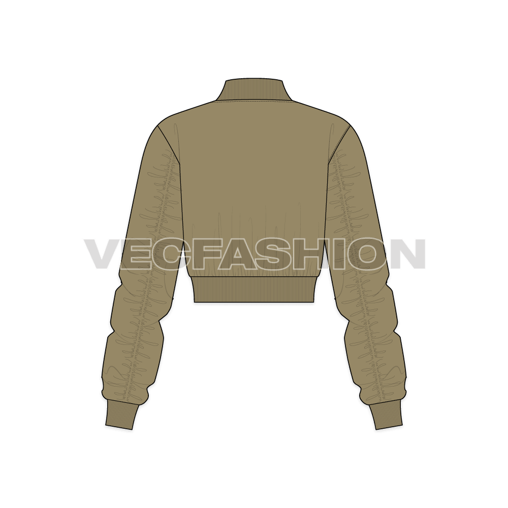 Women Cropped Bomber Jacket flat sketch, back view