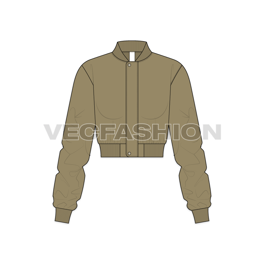 Women Cropped Bomber Jacket flat sketch, front view