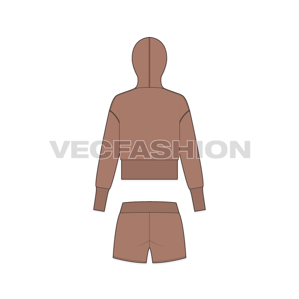 Women cropped sweatsuit flat sketch, back view