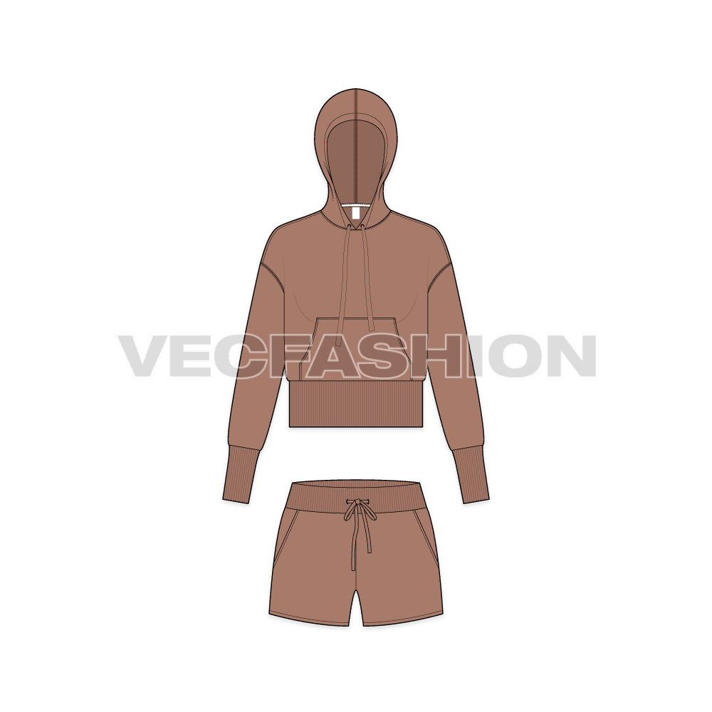 Women cropped sweatsuit flat sketch, front view