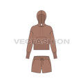 Women cropped sweatsuit flat sketch, front view
