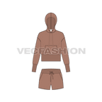 Women cropped sweatsuit flat sketch, front view