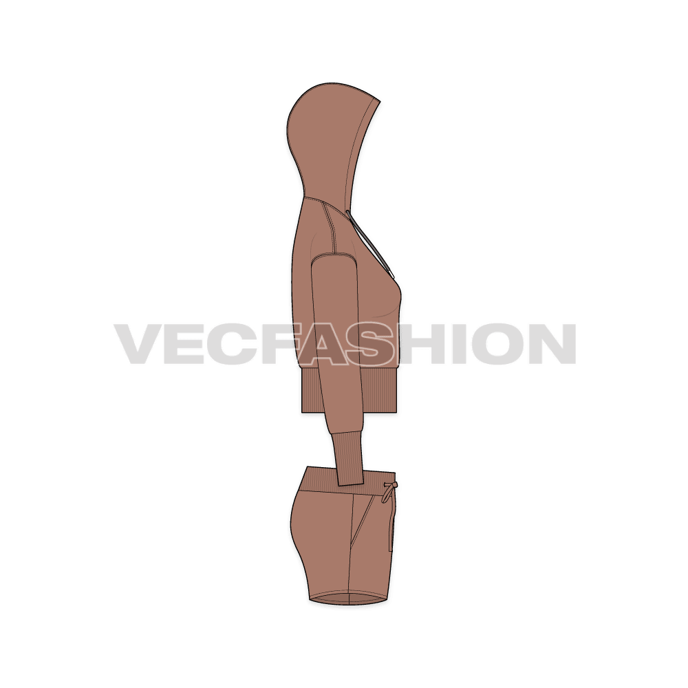 Women cropped sweatsuit flat sketch, side view