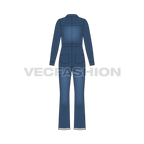 Women denim boiler suit flat sketch, back view