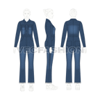 Women denim boiler suit flat sketch, croqui sketch