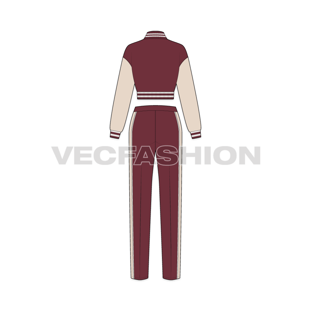 Women game sweatsuit flat sketch, back view