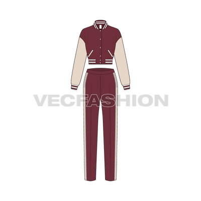 Women game sweatsuit flat sketch, front view
