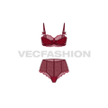 Women laced bra and panties set flat sketch, front view