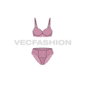 Women lingerie set flat sketch, front view