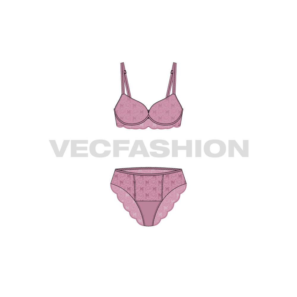 Women lingerie set flat sketch, front view