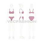 Women lingerie set flat sketch, croqui sketch