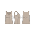 Women loungewear set, three piece flat sketch, v neck top