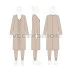 Women loungewear set, three piece flat sketch, croqui sketch
