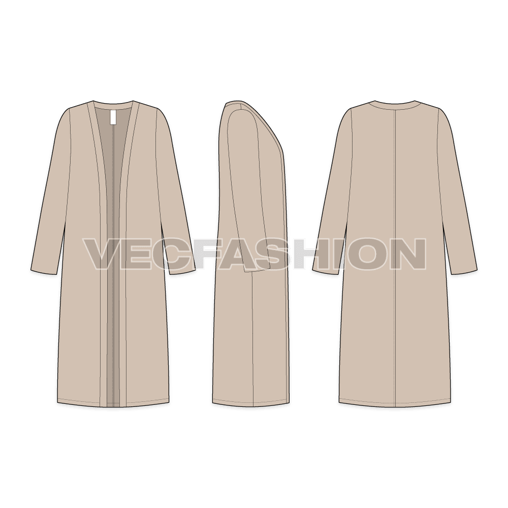 Women loungewear set, three piece flat sketch, gown vector