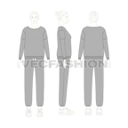 Women loungewear sweatsuit flat sketch, on croqui