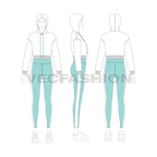 Women running tracksuit, white flat sketch, on croqui