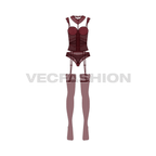 Women seductive lingerie set flat sketch, front view