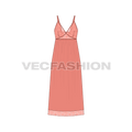 Women sexy lace chemise dress flat sketch, front view