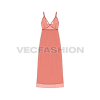 Women sexy lace chemise dress flat sketch, front view