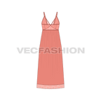 Women sexy lace chemise dress flat sketch, back view