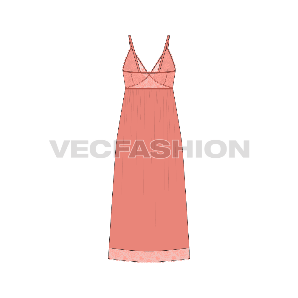Women sexy lace chemise dress flat sketch, back view