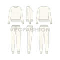 Women short body sweatsuit flat sketch, showing all views, front, side and back