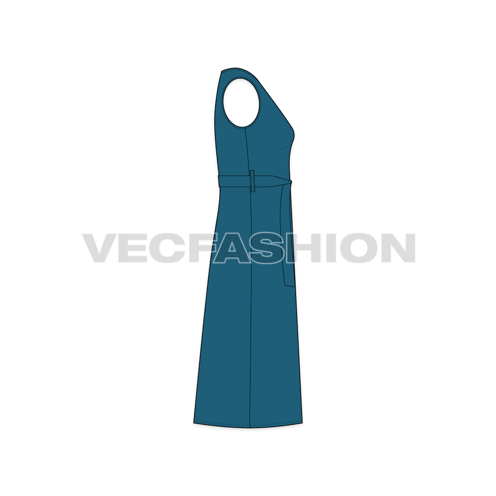 Women sleeveless kurti flat sketch, side view