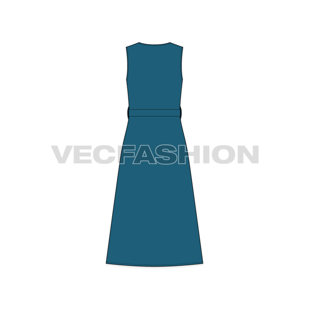 Women sleeveless kurti flat sketch, back view