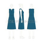 Women sleeveless kurti flat sketch, croqui sketch