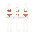 Women spaghetti strap lingerie set flat sketch, croqui sketch