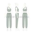 Women sport tracksuit flat sketch, on croqui