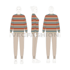 Womens striped pullover sweater flat sketch, croqui sketch