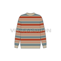 Womens striped pullover sweater flat sketch, front view