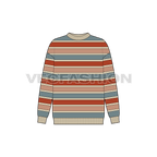Womens striped pullover sweater flat sketch, front view