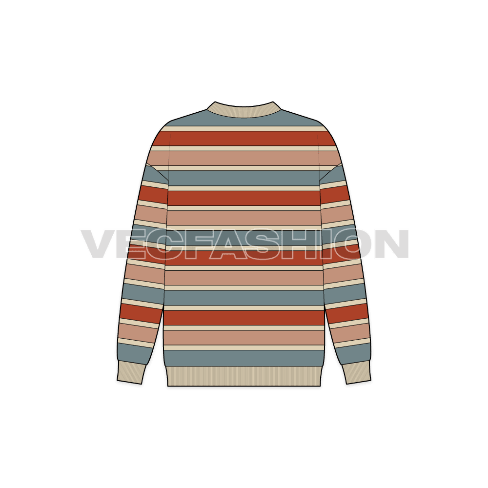 Womens striped pullover sweater flat sketch, back view
