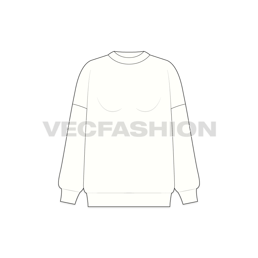 Womens winter oversized sweater flat sketch, front view