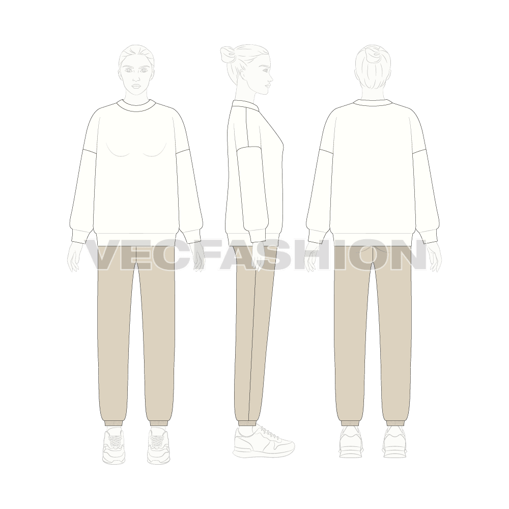 Womens winter oversized sweater flat sketch, croqui sketch
