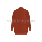 Womens cable knit sweater flat sketch, back view