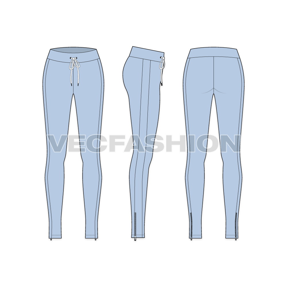 Womens cable knit sweater flat sketch, compression tights bottom