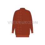 Womens cable knit sweater flat sketch, front view