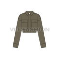 Womens Cropped Jacket flat sketch, front view