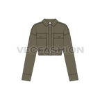 Womens Cropped Jacket flat sketch, front view