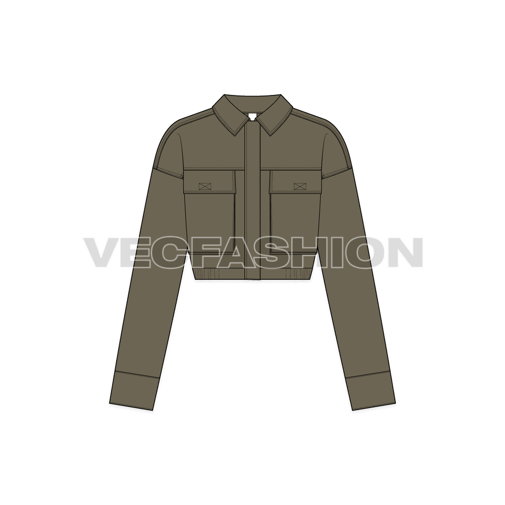 Womens Cropped Jacket flat sketch, front view
