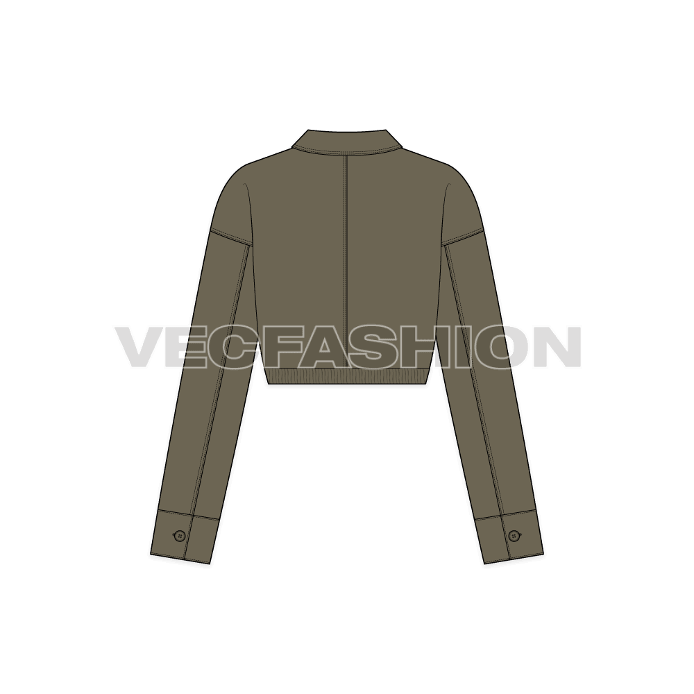 Womens Cropped Jacket flat sketch, back view